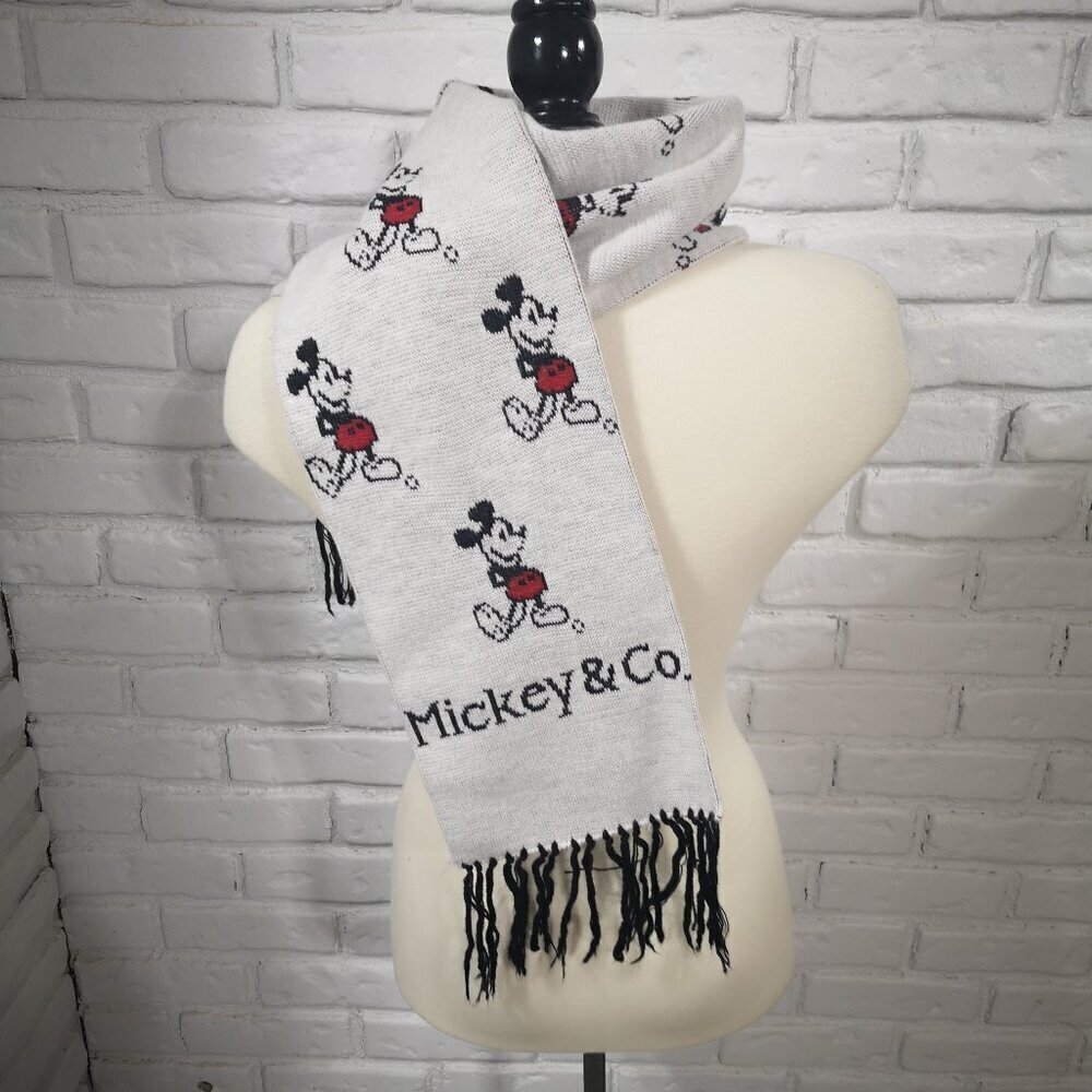 Mickey & Co Unisex Light Grey with Black Fringe Double Knit Scarf